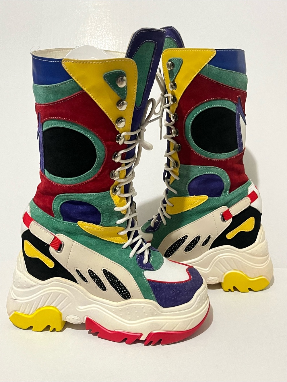 Anthony Wang Tangerine -02 Women's Multicolor Platform Lace-Up Boots - Picture 6 of 7